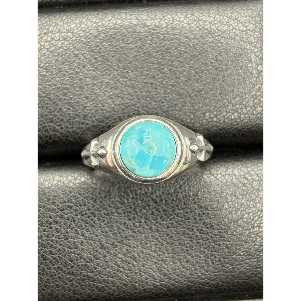 New Condition Sterling Silver Genuine Turquoise Medieval Cross Ring Size 11 G8